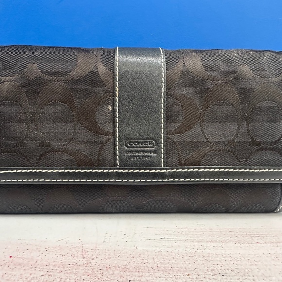 Coach Handbags - Coach Classic Black Canvas Leather Logo Tri-Fold Wallet Vintage